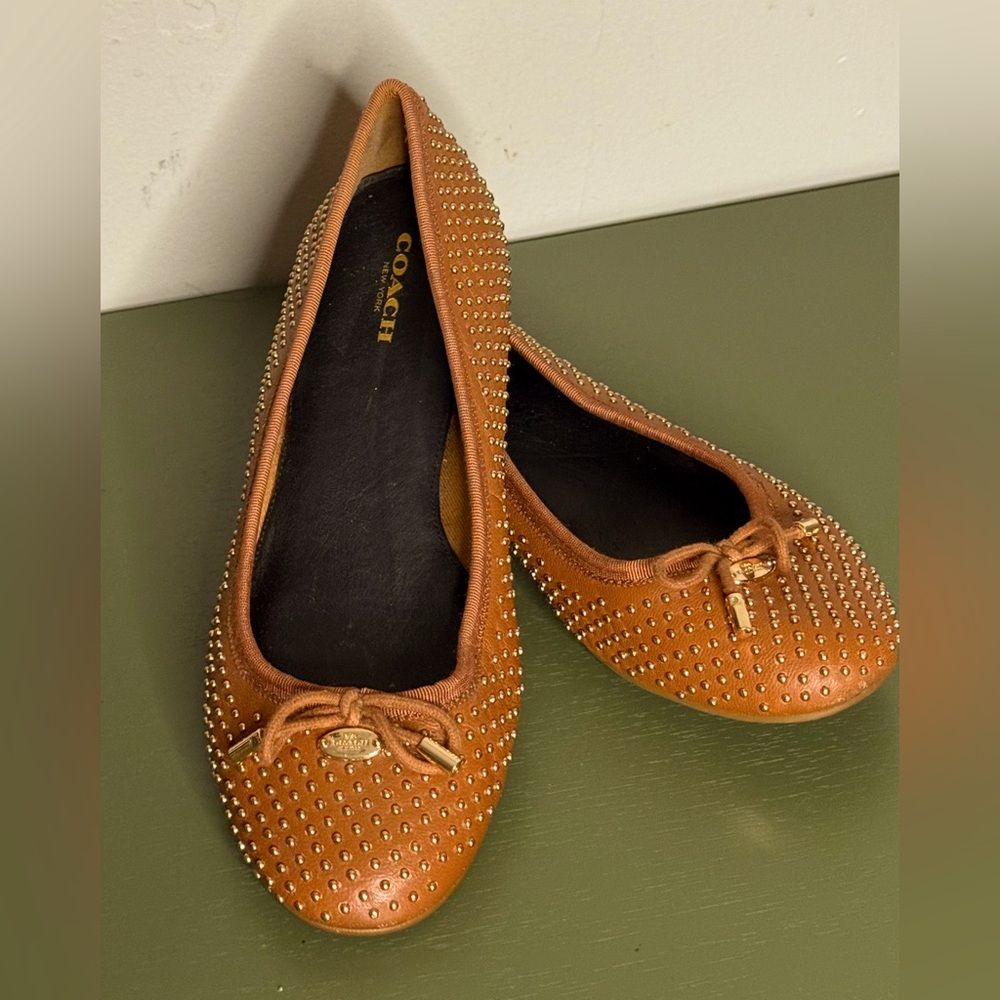 COACH Gold Studded Flats Sz 7